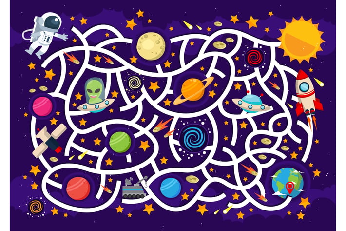 Space Maze Puzzle Vector Game Illustration