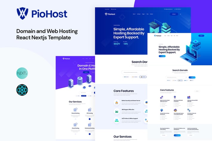 Piohost - Domain and Web Hosting React Nextjs 