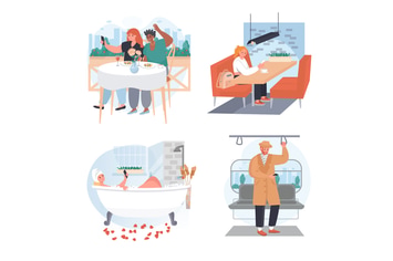 People Use Smartphones Concept Scenes Set