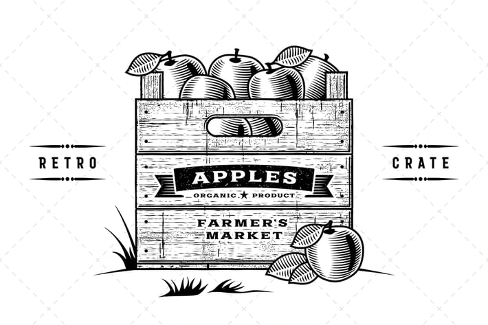 Retro Crate Of Apples Black And White
