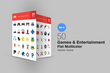 50 Games & Entertainment Flat Multicolor Icons