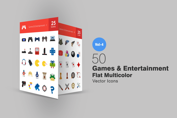 50 Games & Entertainment Flat Multicolor Icons