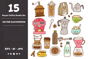 Kawaii Coffee Doodle Set