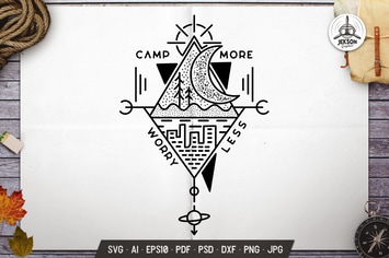 Camp More Worry Less Line Art Emblem