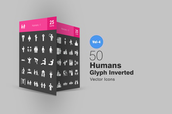 50 Humans Glyph Inverted Icons