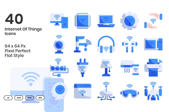 40 Internet Of Things Icons Set - Flat