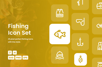 Fishing Dashed Line Icon Set