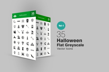 35 Halloween Greyscale Icons
