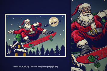 vintage illustration of santa claus skateboarding