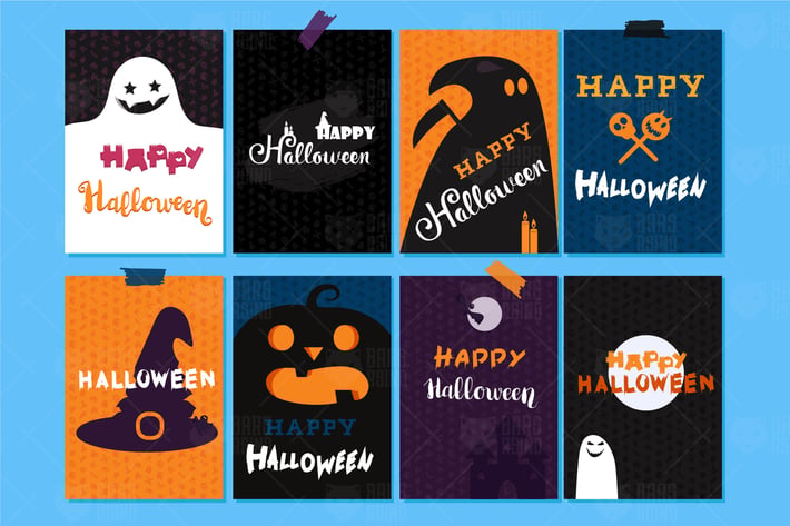 Happy Halloween Banners And Cards Set