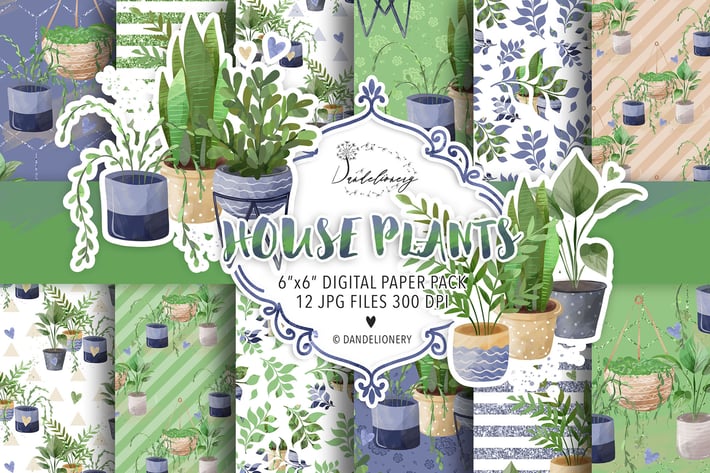 House Plants digital paper pack
