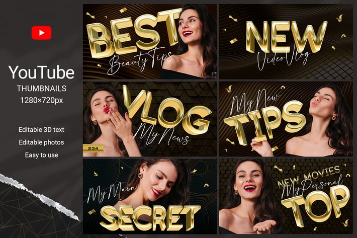 YouTube Thumbnails with Gold Text