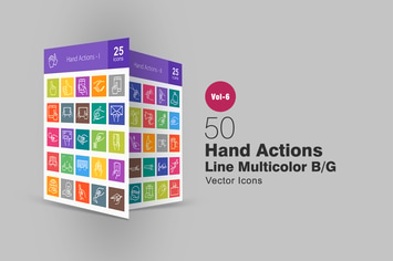 50 Hand Actions Line Multicolor B/G Icons