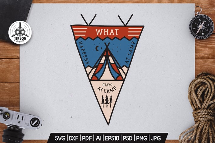 Camping Pennant Badge Vector Retro Graphic Logo