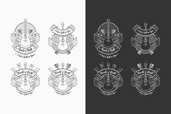 Trendy Retro Vintage Insignias with Guitar. Vector