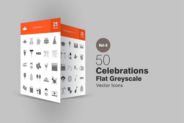 50 Celebrations Greyscale Icons