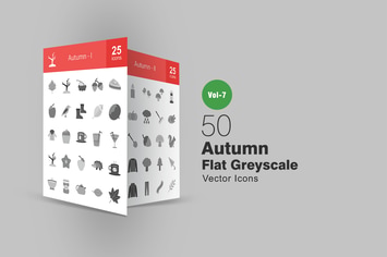 50 Autumn Flat Greyscale Icons