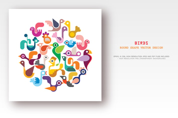Birds round shape vector illustration, icon set