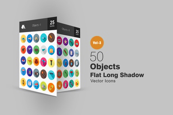 50 Objects Flat Shadowed Icons