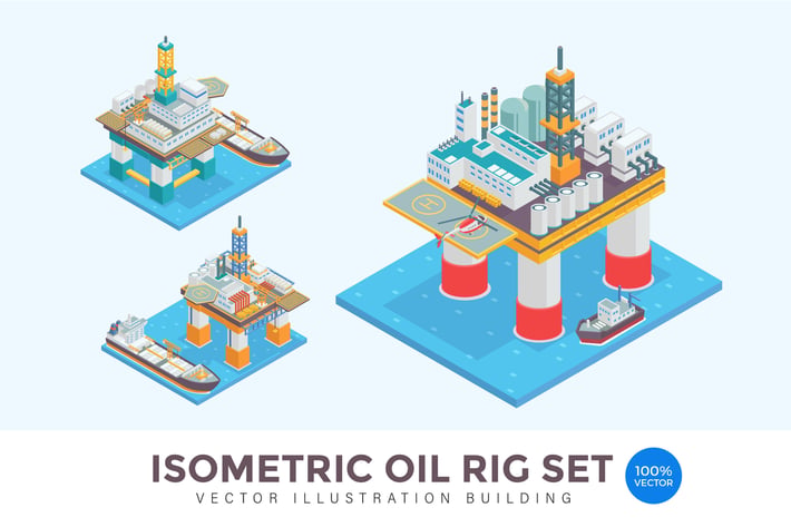 Isometric Oil Rig Vector Building Illustration 
