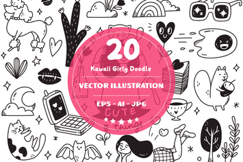 Kawaii Girly Doodles Vector