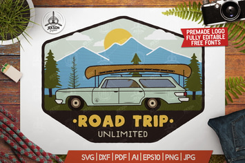 Road Trip Mountain Logo / Vintage Camp Badge Patch