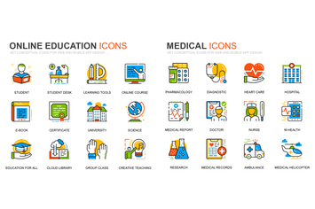 Education and Medical Line Icons Set