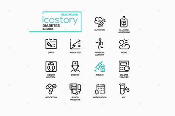 Diabetes - Modern Line Design Style Icons Set