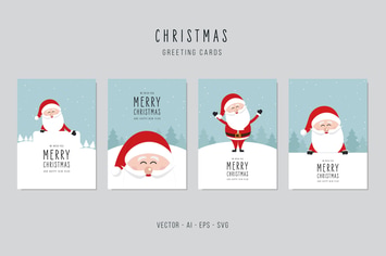 Christmas Santa Claus Greeting Vector Card Set