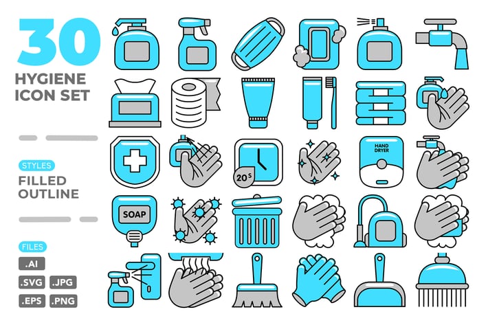 Hygiene Icon Set (Filled Outline)