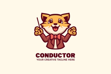 Cute Tiger Conductor Orchestra Mascot Logo