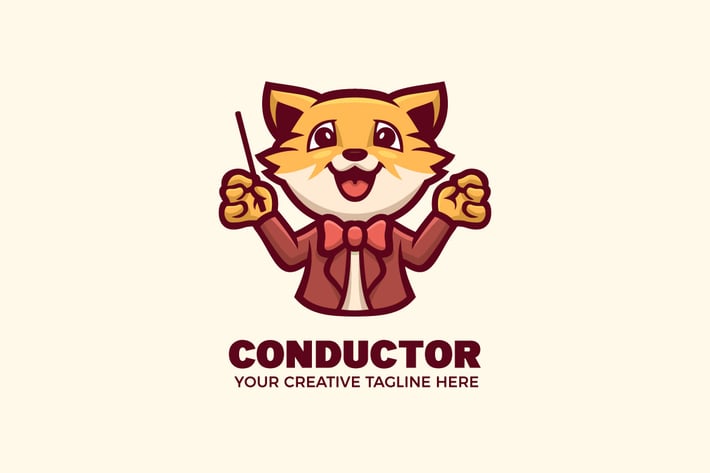 Cute Tiger Conductor Orchestra Mascot Logo
