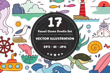 Kawaii Ocean Doodle Set