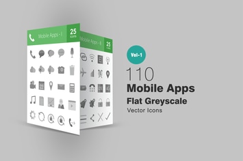 110 Mobile Apps Greyscale Icons