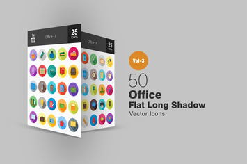50 Office Flat Shadowed Icons
