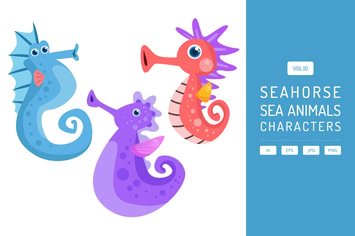 Cute Seahorse - Sea Animals Characters Vol.10