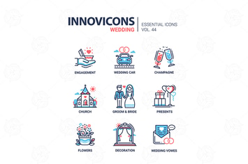 Wedding - modern vector line design icons set