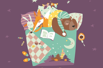 Cute animals sleeping in bed