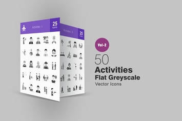 50 Activities Greyscale Icons