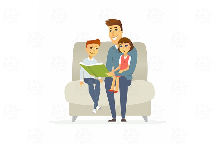 Father reads a fairytale - vector illustration