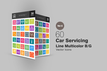 60 Car Servicing Line Multicolor Icons