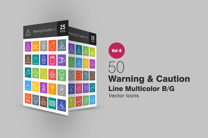 50 Warning & Caution Line Multicolor B/G Icons
