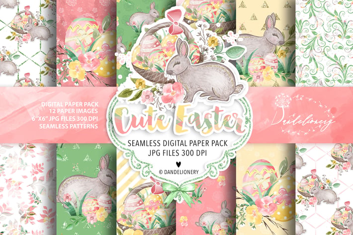 Cute Easter digital paper pack