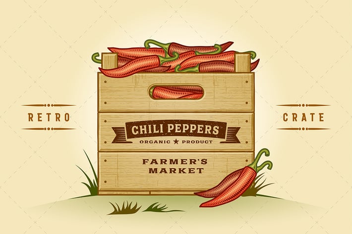 Retro Crate of Chili Peppers