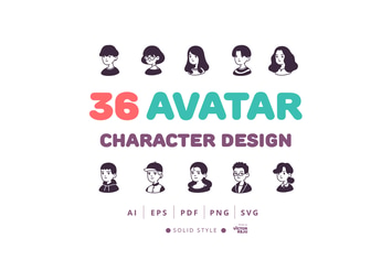 36 Avatar Character Design Solid Style Icons Pack