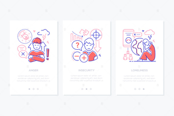 Teen Problems Line Design Style Web Banners 