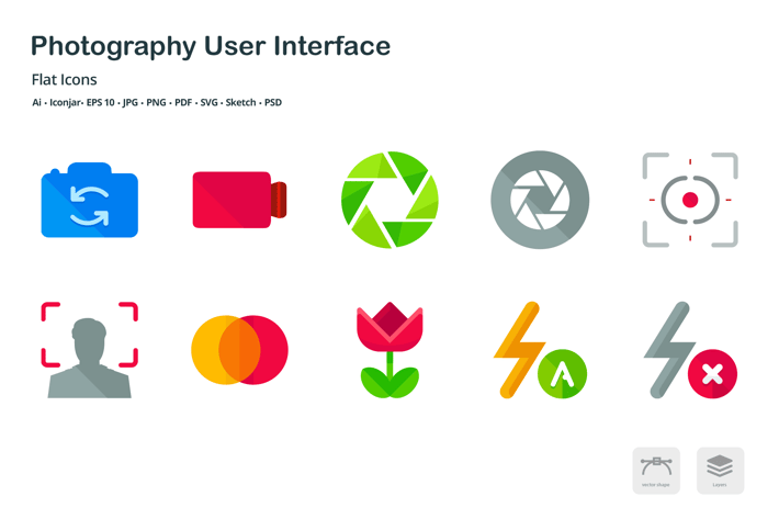 Photography User Interface Flat Colored Icons