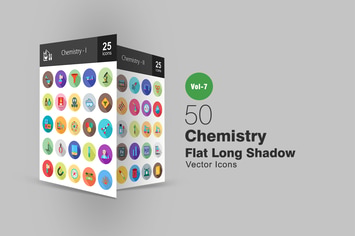50 Chemistry Flat Shadowed Icons