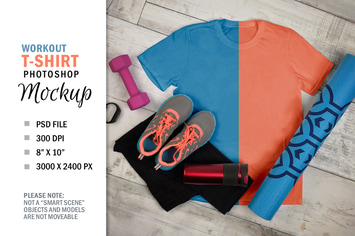 Girl's Fitness Yoga Workout Flatlay Mockup T-Shirt