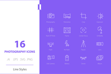 Photography Icon Set Line Styles